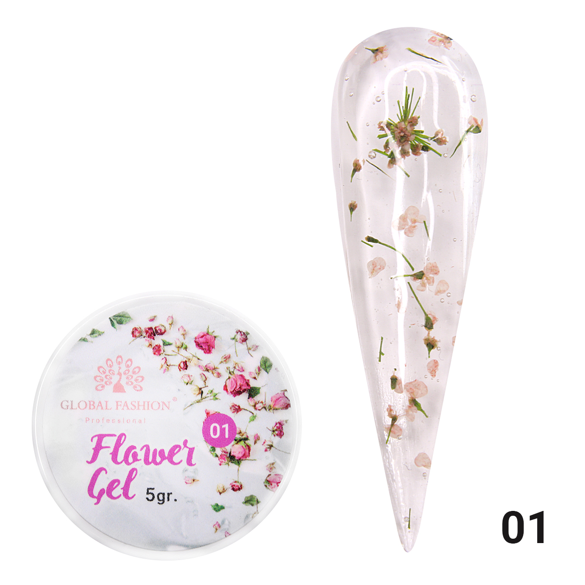 Гель с сухоцветами Global Fashionт5 г, Flower Gel 01