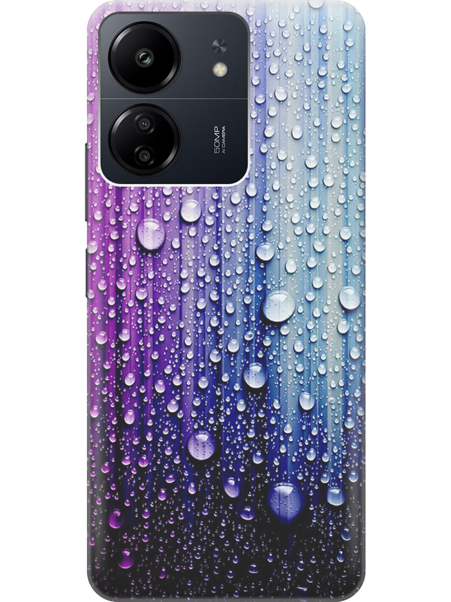 

Силиконовый чехол на Xiaomi Redmi 13C "Капли на голубом", Голубой;фиолетовый, 20001464