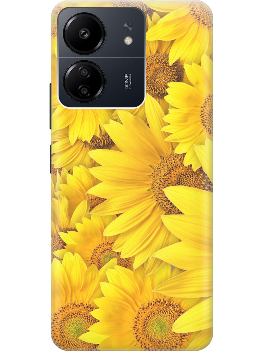 

Силиконовый чехол на Xiaomi Redmi 13C "Море подсолнухов", Желтый;коричневый, 20001464