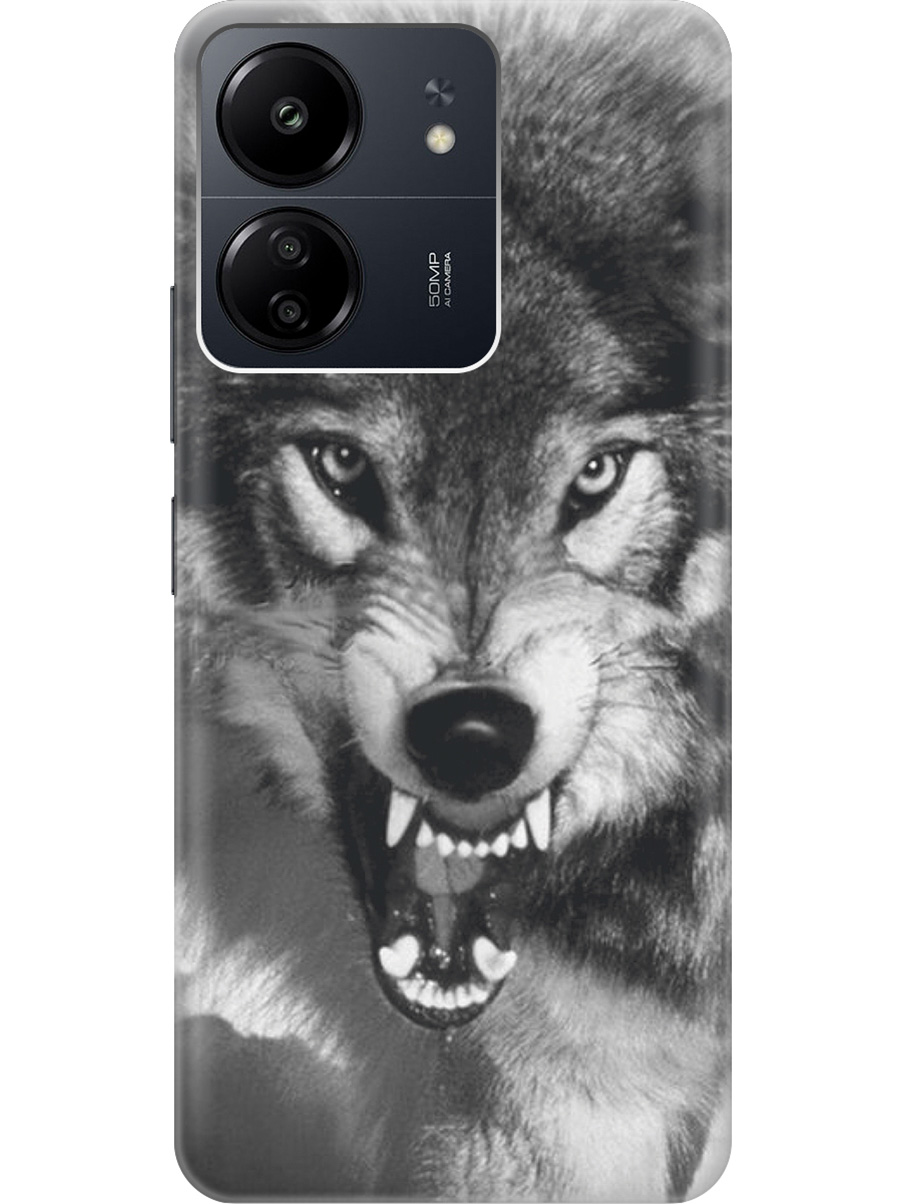 

Силиконовый чехол на Xiaomi Redmi 13C "Волчий оскал", Серый;черный, 20001464