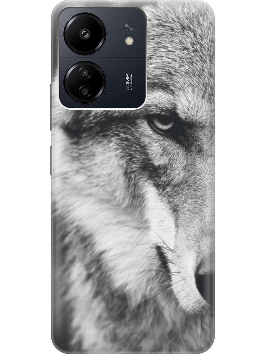 

Силиконовый чехол на Xiaomi Redmi 13C "Спокойный волк", Серый;черный, 20001464