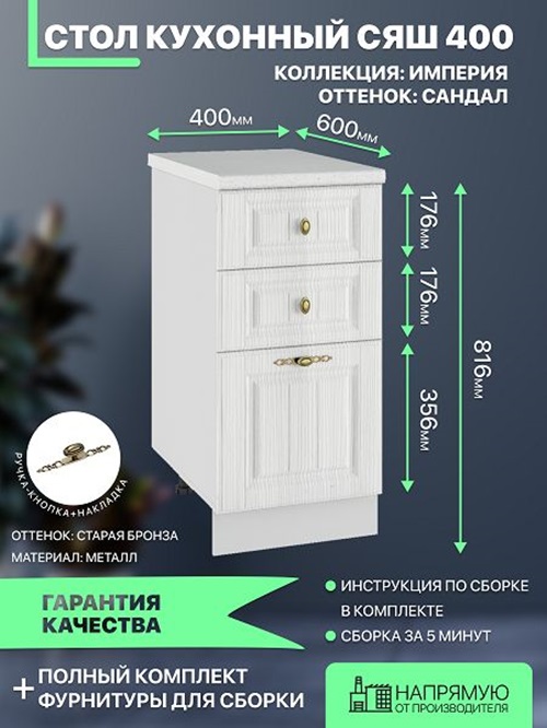 

Шкаф кухонный напольный ДСВ Мебель Империя СЯШ 400 40х52х71.6, Серый