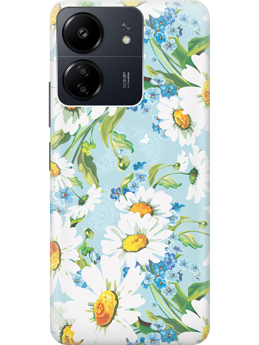 

Силиконовый чехол на Xiaomi Redmi 13C "Поле ромашек", Белый;голубой;зеленый, 20001464