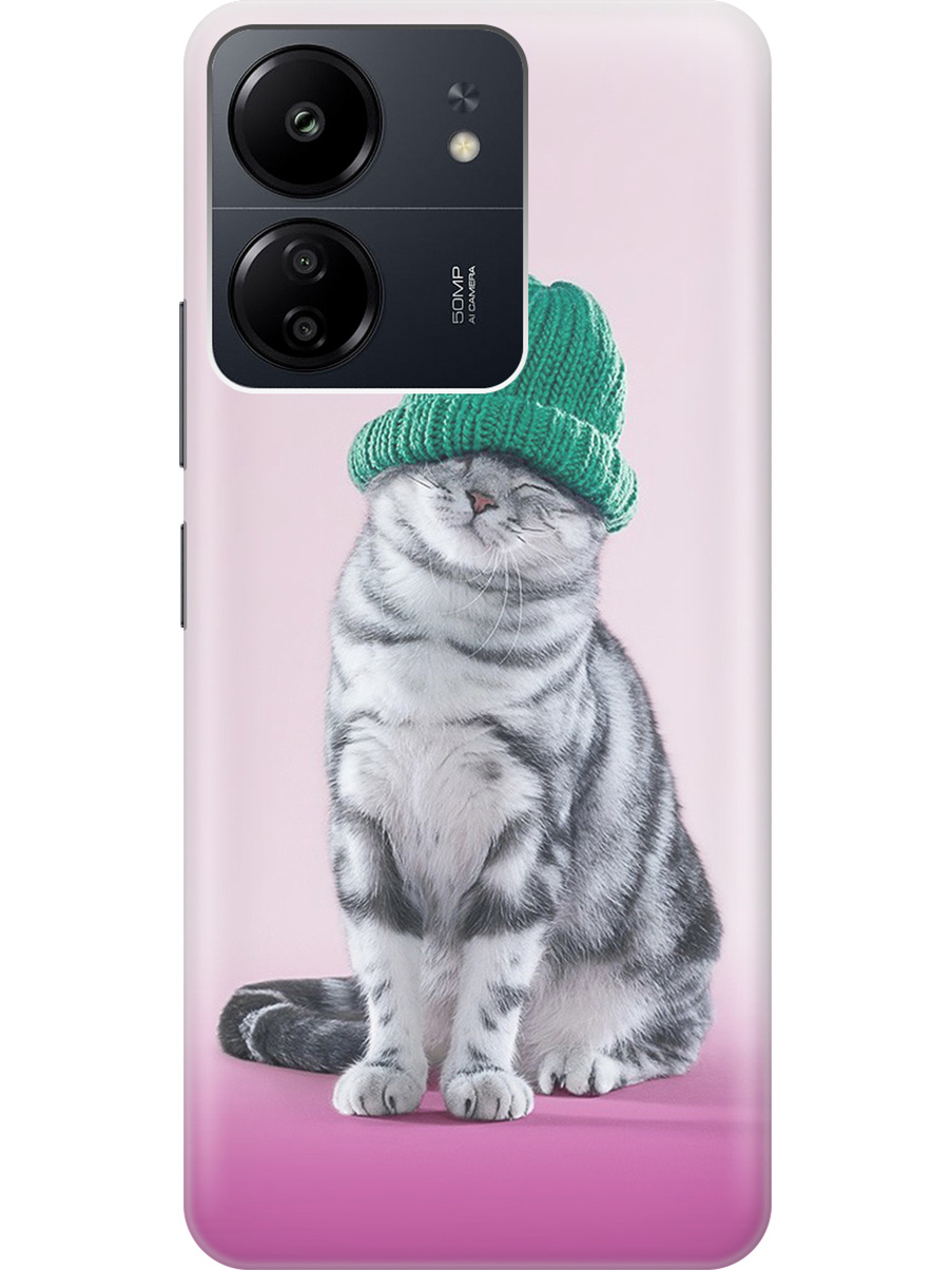 

Силиконовый чехол на Xiaomi Redmi 13C "Кот в зеленой шапке", Розовый;серый, 20001464