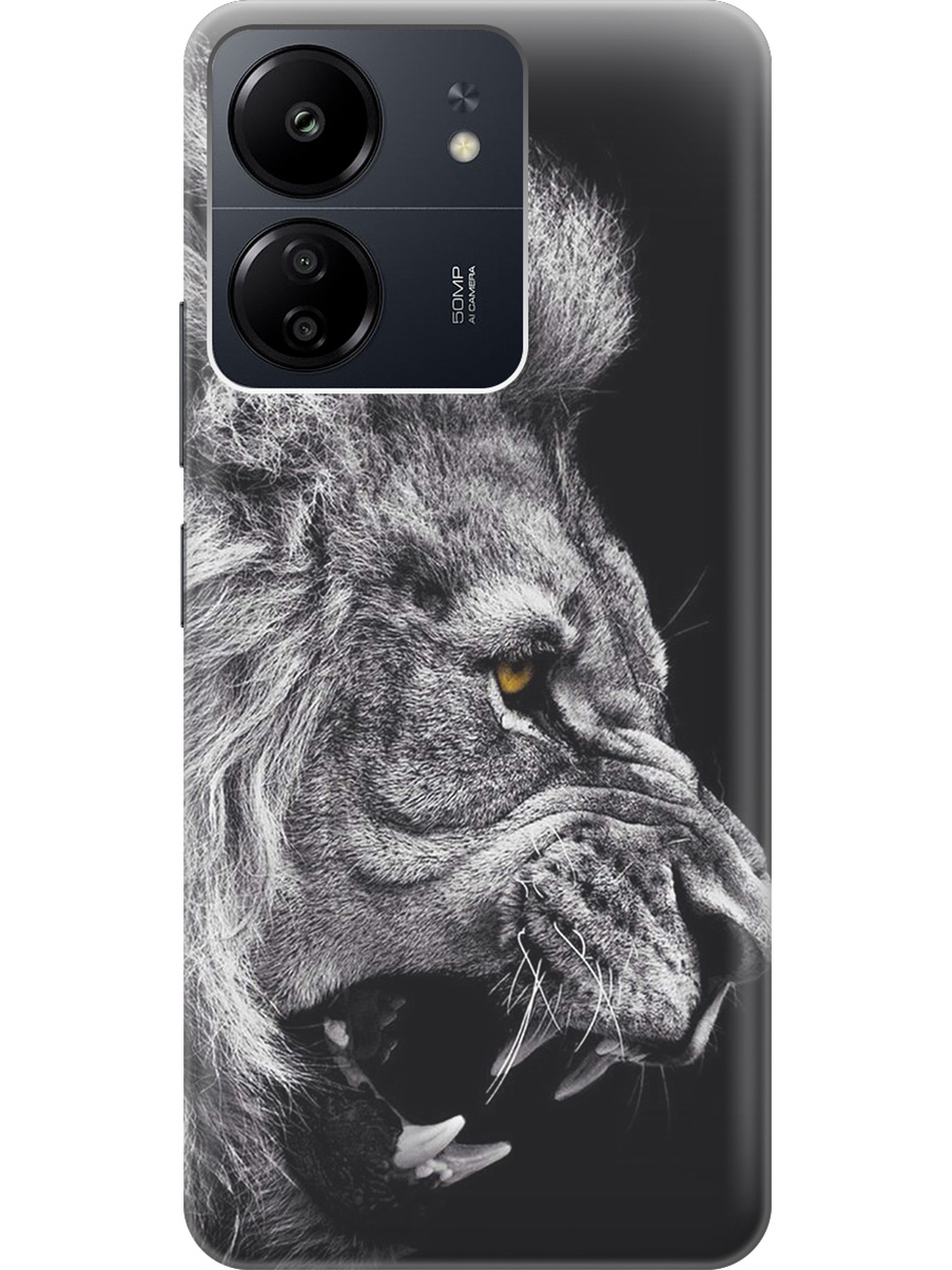 

Силиконовый чехол на Xiaomi Redmi 13C "Морда льва", Серый;черный, 20001464