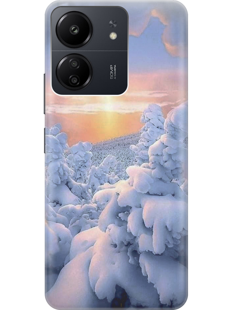 

Силиконовый чехол на Xiaomi Redmi 13C "Заснеженный лес", Белый;голубой;оранжевый, 20001464