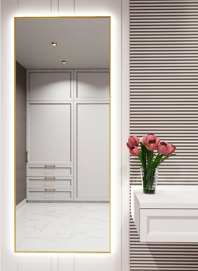 

Зеркало настенное с подсветкой ONE MARKET 130х60 см, золото, Золотистый