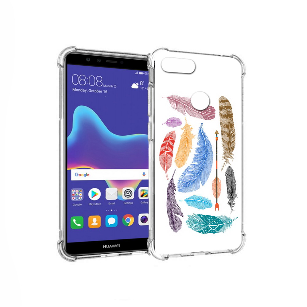 

Чехол MyPads Tocco для Huawei Enjoy 8 Plus разноцветные перья (PT108787.33.572), Прозрачный, Tocco