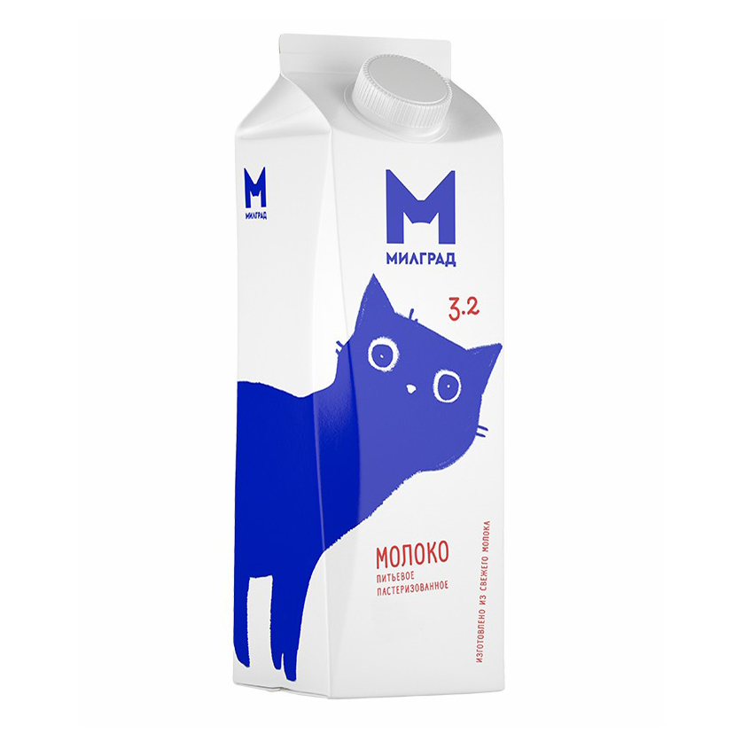 Молоко 3,2% питьевое пастеризованное 900 мл Милград БЗМЖ