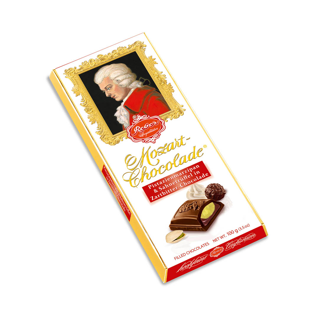 Шоколад Reber Mozart горький c фисташковым марципаном, 100 г