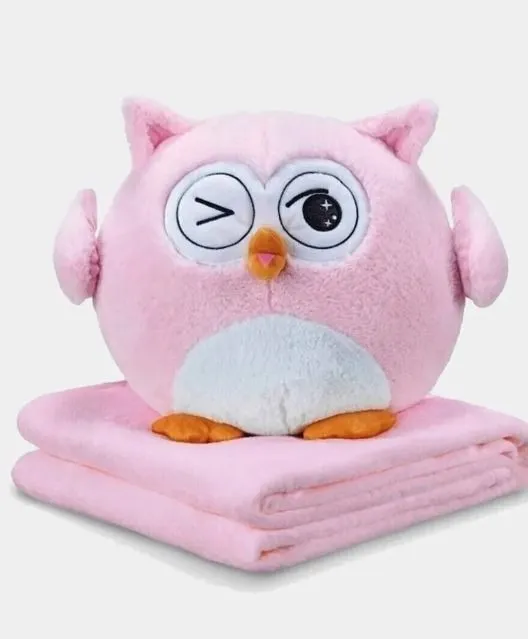 Мягкая игрушка Кигурумия 3 в 1 сова с пледом для детей, розовая мягкая игрушка сова с пледом зеленая atoy004a