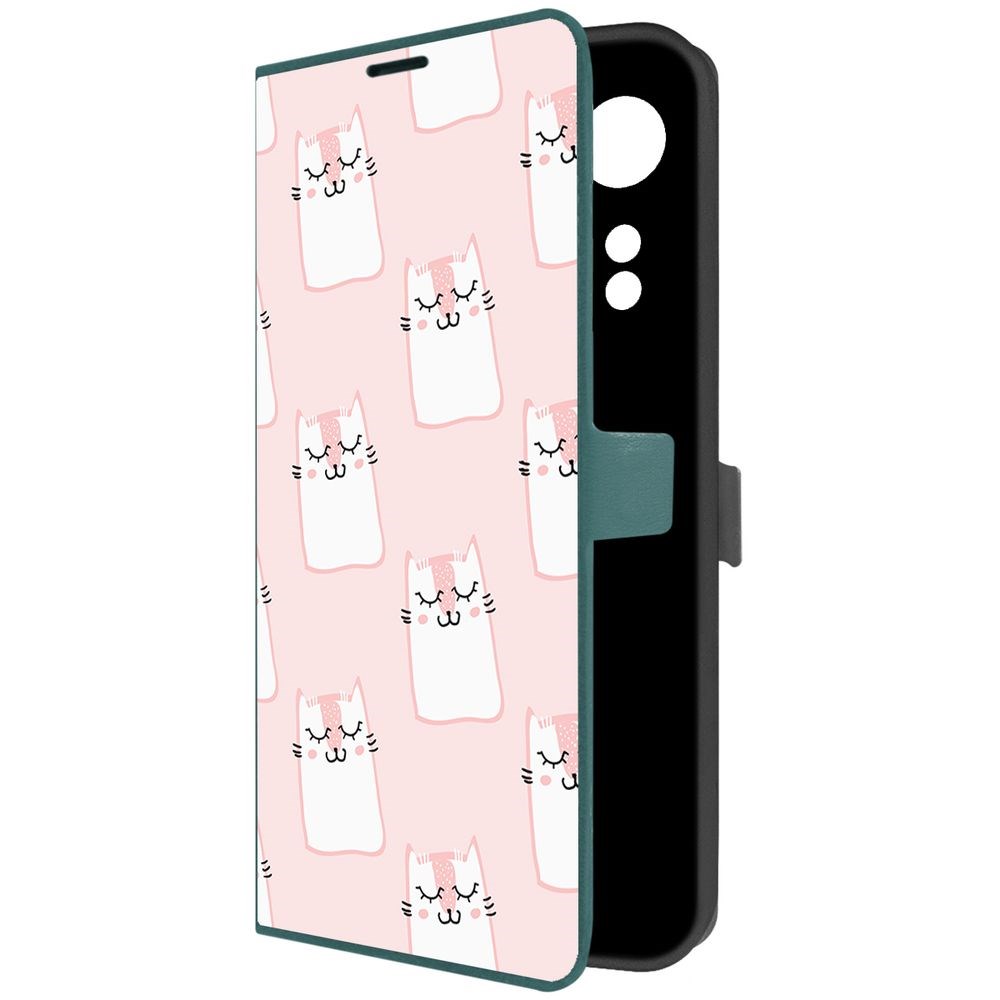 

Чехол-книжка Krutoff Eco Book для Oppo A58 4G Котики паттерн (зелёный опал), Зеленый
