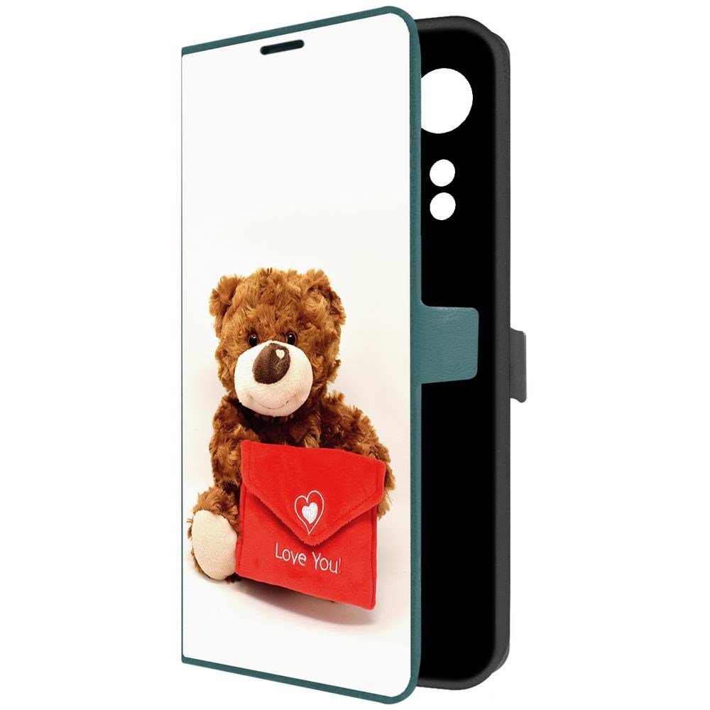 

Чехол-книжка Krutoff Eco Book для Oppo A58 4G Медвежонок тебя любит (зелёный опал), Зеленый