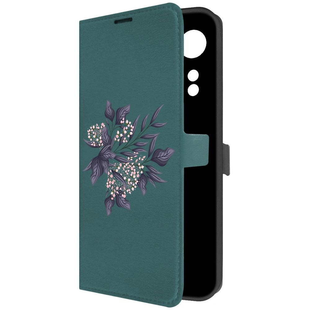 

Чехол-книжка Krutoff Eco Book для Oppo A58 4G Розовые бутоны (зелёный опал), Зеленый