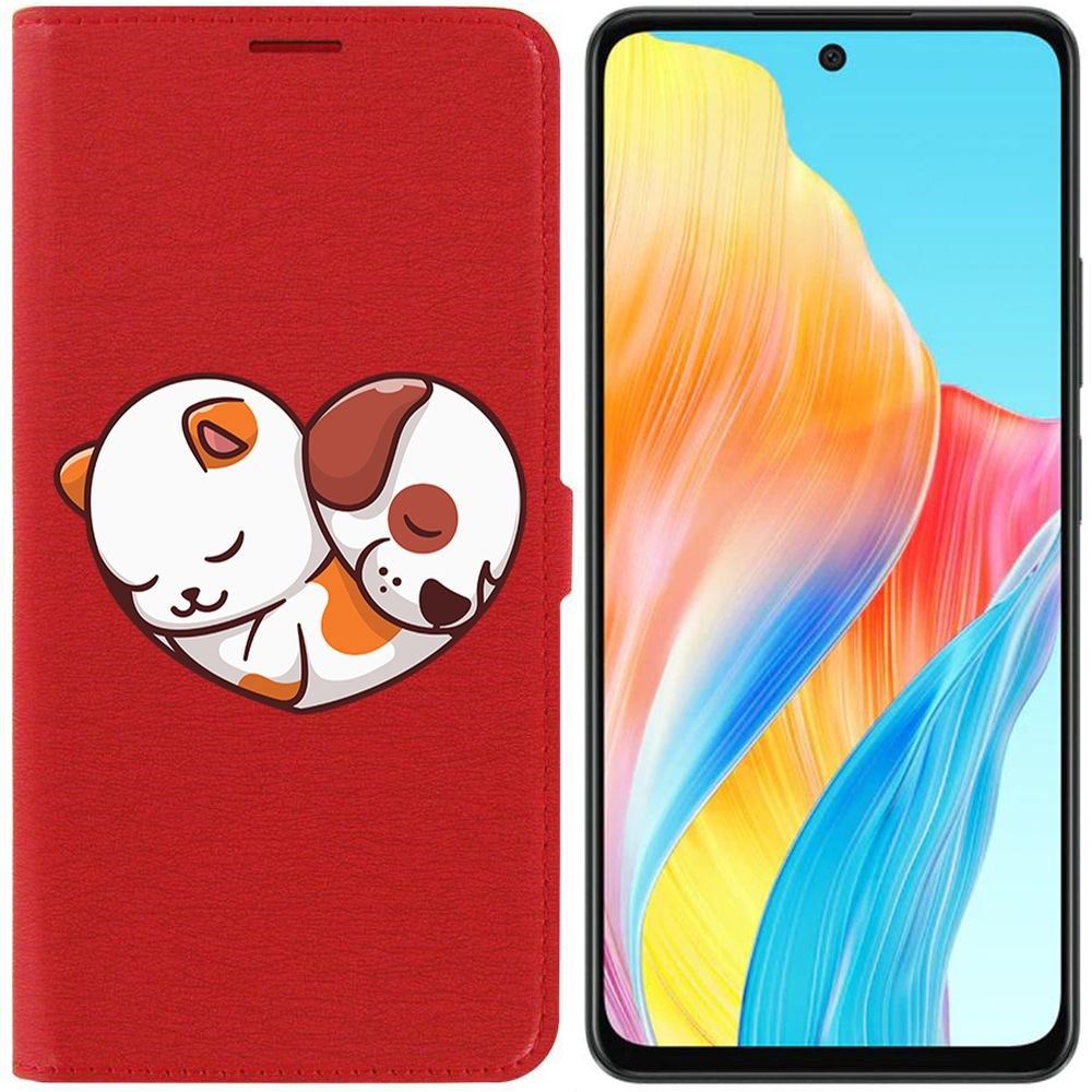 

Чехол-книжка Krutoff Eco Book для Oppo A58 4G Котёнок и Щенок (красный)