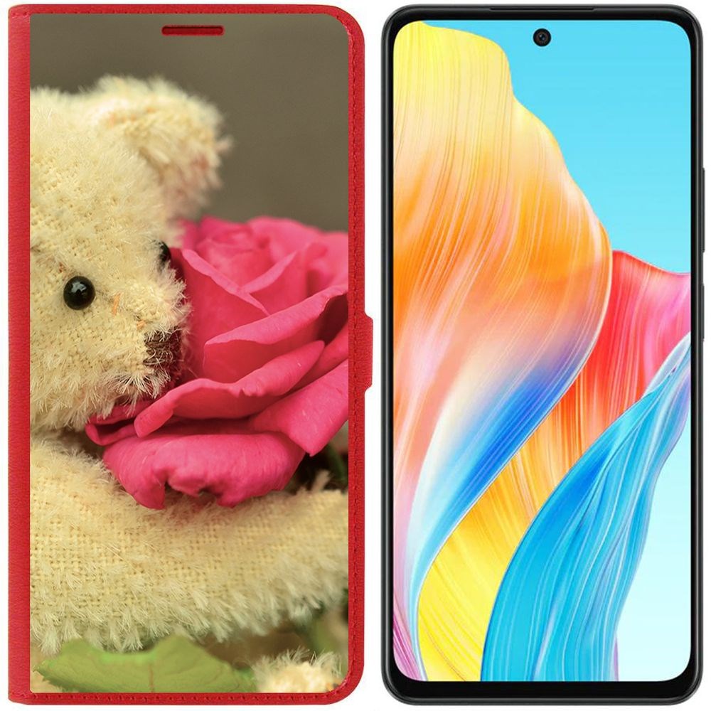 

Чехол-книжка Krutoff Eco Book для Oppo A58 4G Медвежонок с розой (красный)