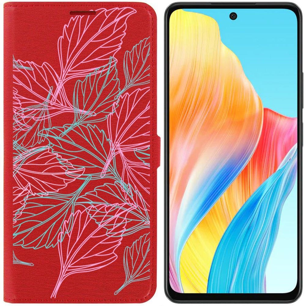 

Чехол-книжка Krutoff Eco Book для Oppo A58 4G Листья паттерн (красный)