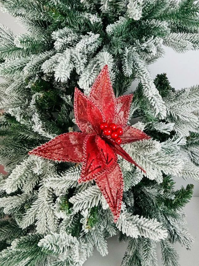

Новогоднее украшение Merry Christmas Цветок c ягодами и листьями красная 1 шт