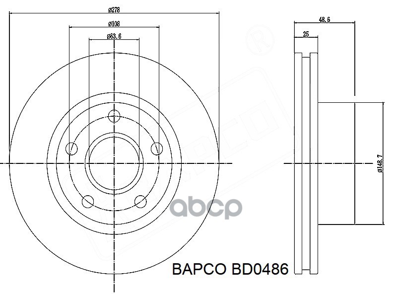 BD0486_Диск тормозной передний вентилируемый BD0486 4445₽