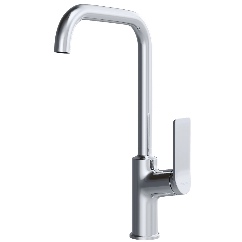 

Смеситель для кухни 35k MIXLINE ML24-032 высокий излив боковая ручка, Серебристый