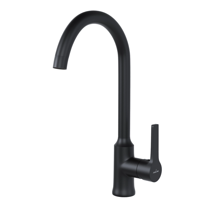 

Смеситель для кухни 35k MIXLINE ML23-032 ЧЕРНЫЙ высокий излив боковая ручка, Серебристый