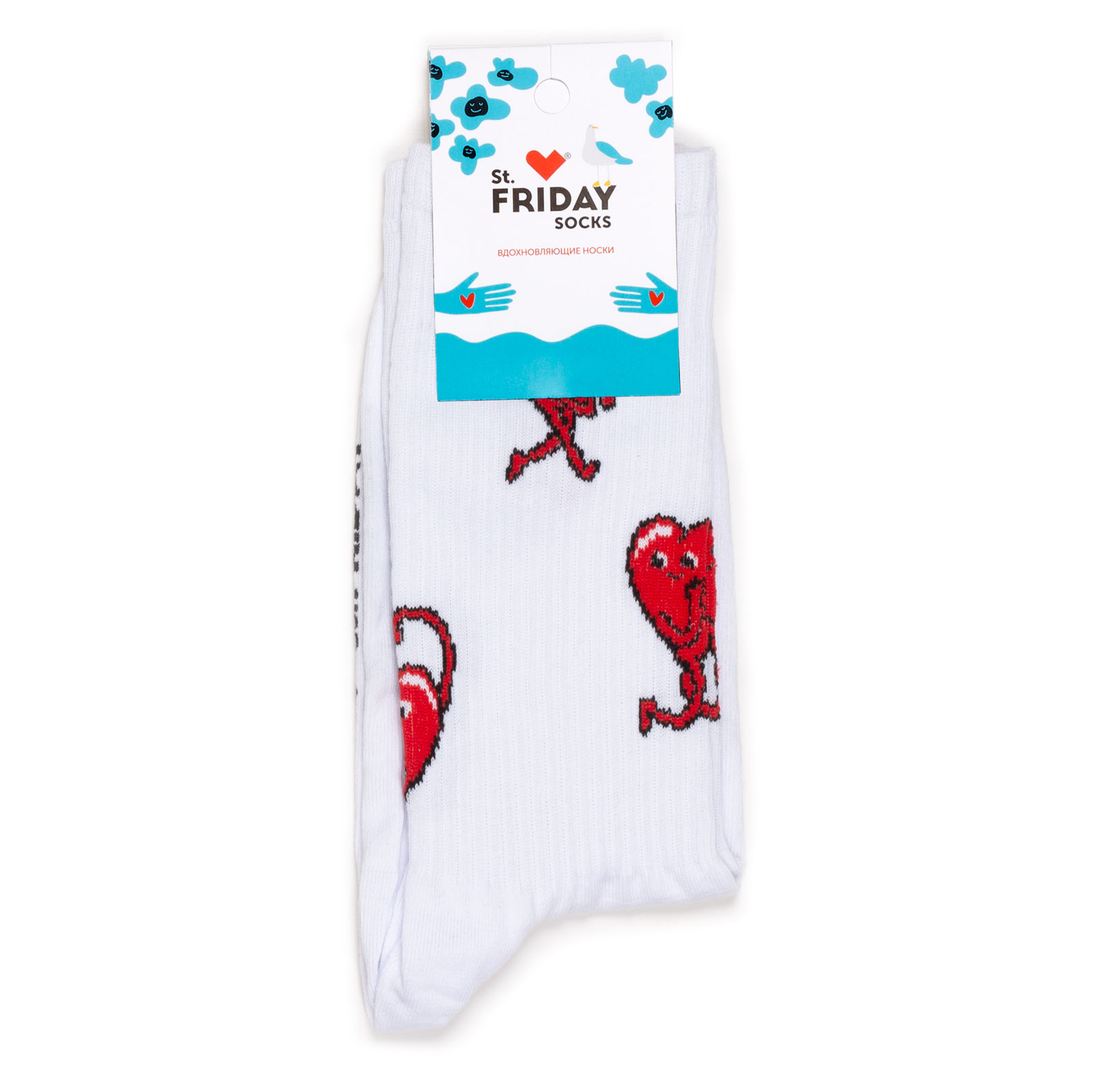 Носки унисекс St. Friday Socks Сердечки белые 42-46