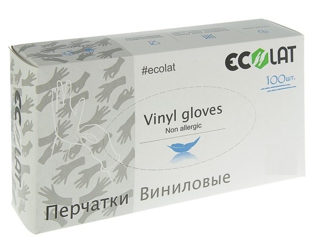 Купить Перчатки виниловые прозрачные ECOLAT размер M / EcoLat 100 шт 1021/M