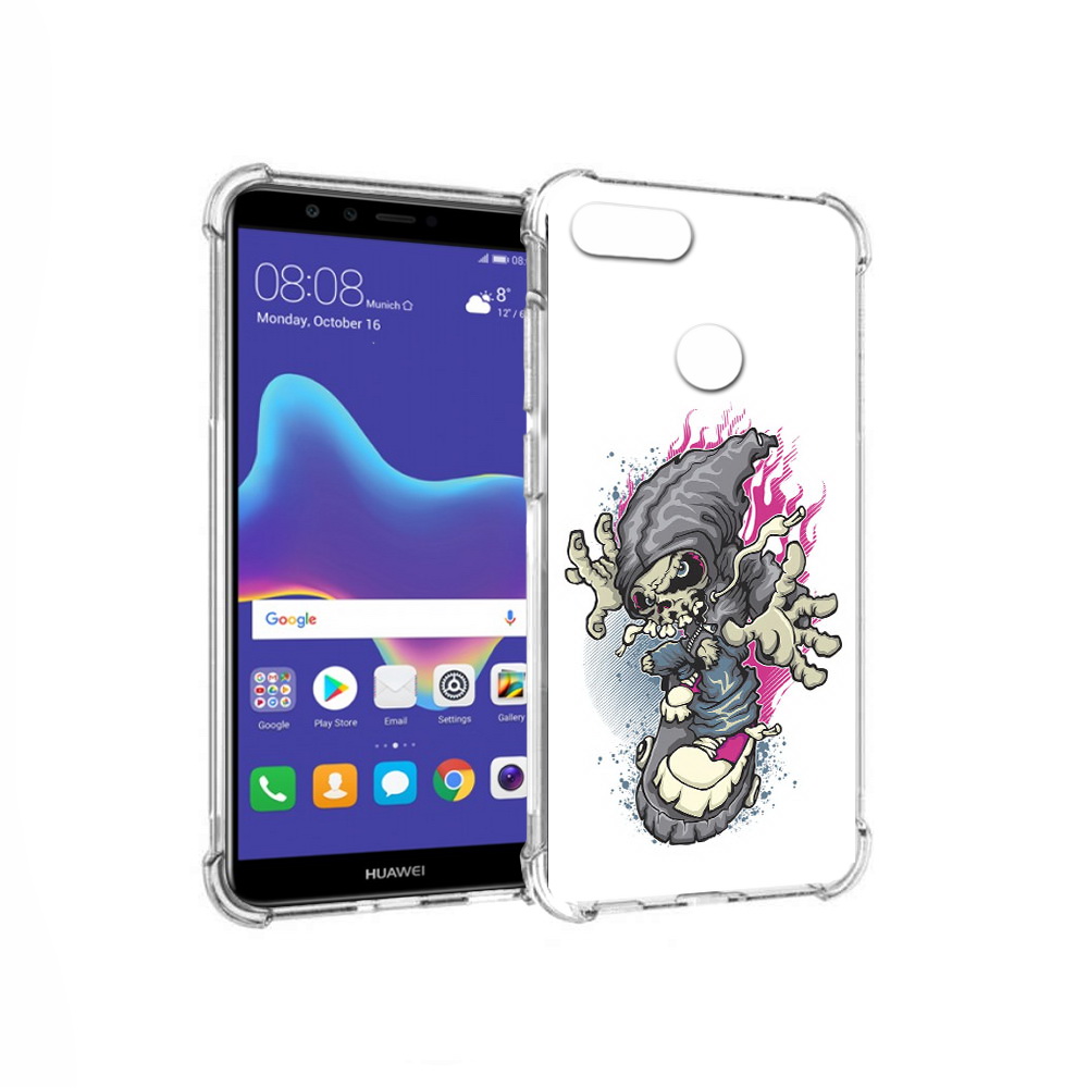 Чехол MyPads Tocco для Huawei Enjoy 8 Plus нарисованный скелет на скейт борде