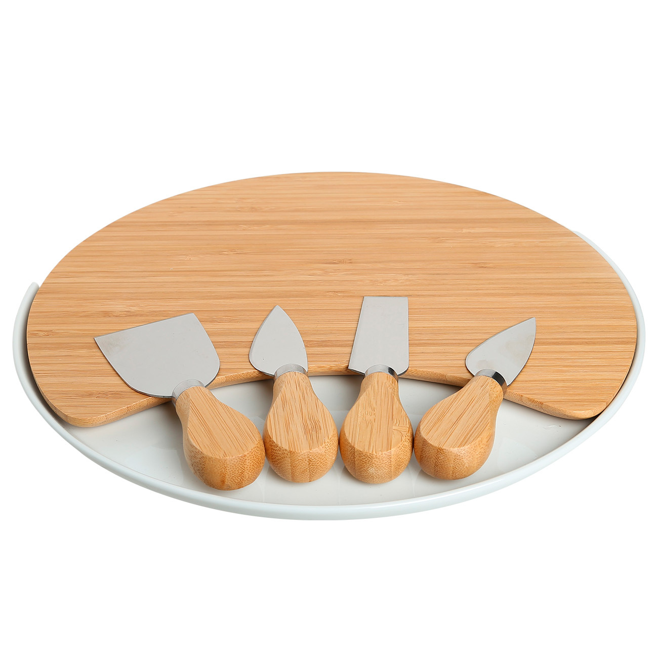 

Набор для сыра, 6 пр, блюдо-доска на подставке, керамика/бамбук, Круг, Cheese, Бежевый;серый