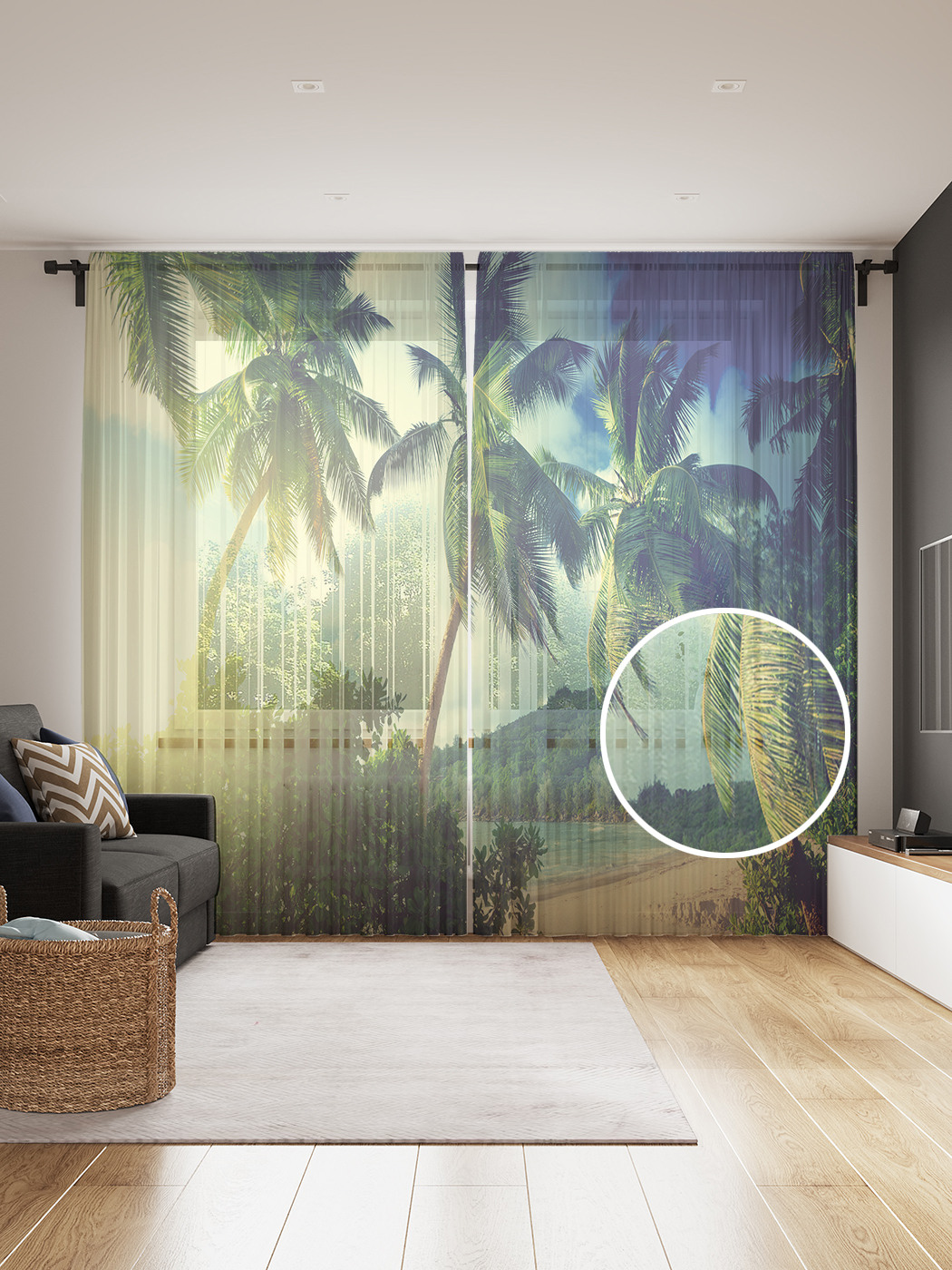 

Фототюль JoyArty "Экзотический пляж с пальмами" 145x265см, 2 полотна, лента, 50 крючков, Экзотический пляж с пальмами