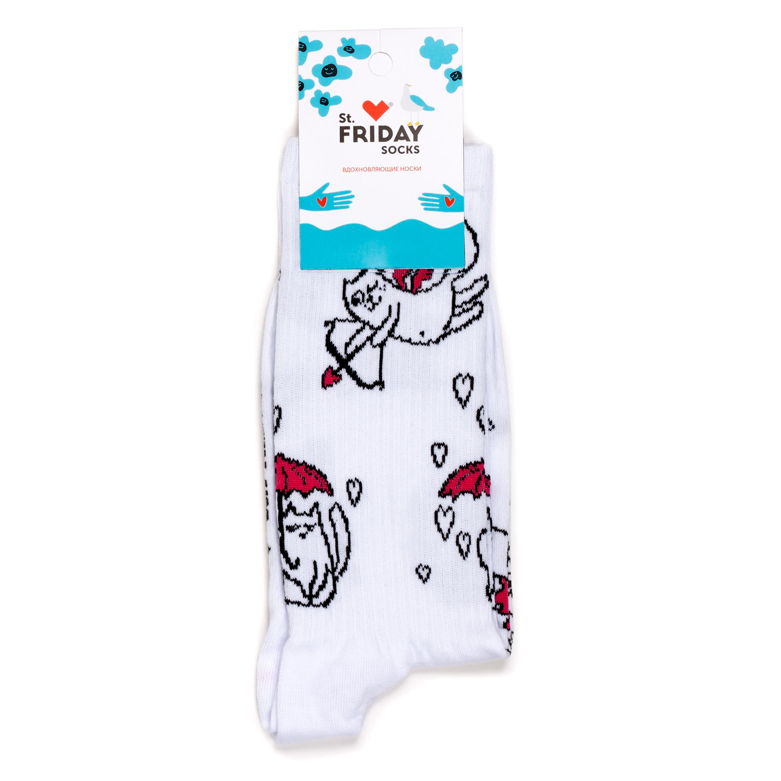 Носки унисекс St. Friday Socks Купидон кот паттерн белые 34-37