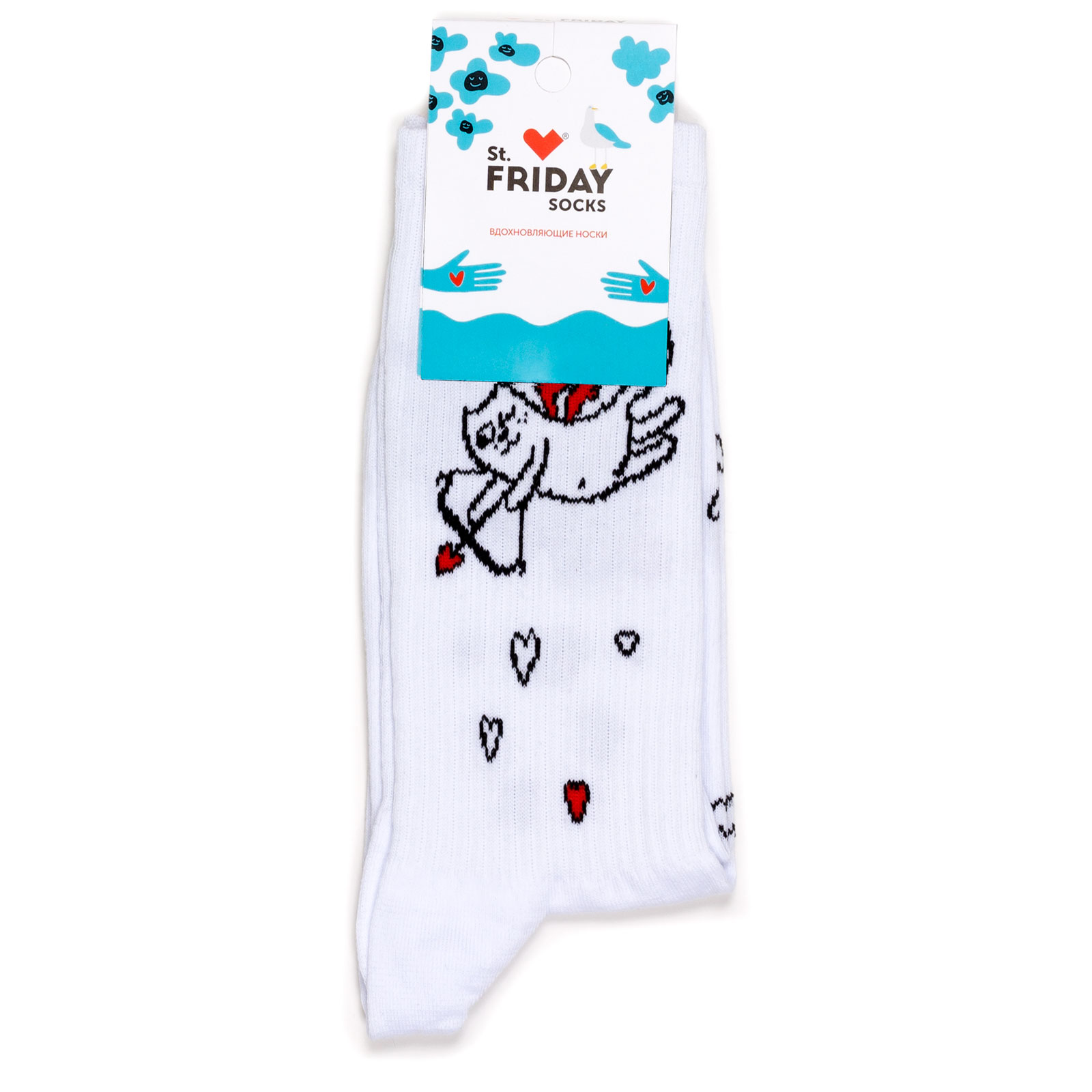 

Носки унисекс St. Friday Socks Купидон кот белые, Белый, Купидон кот