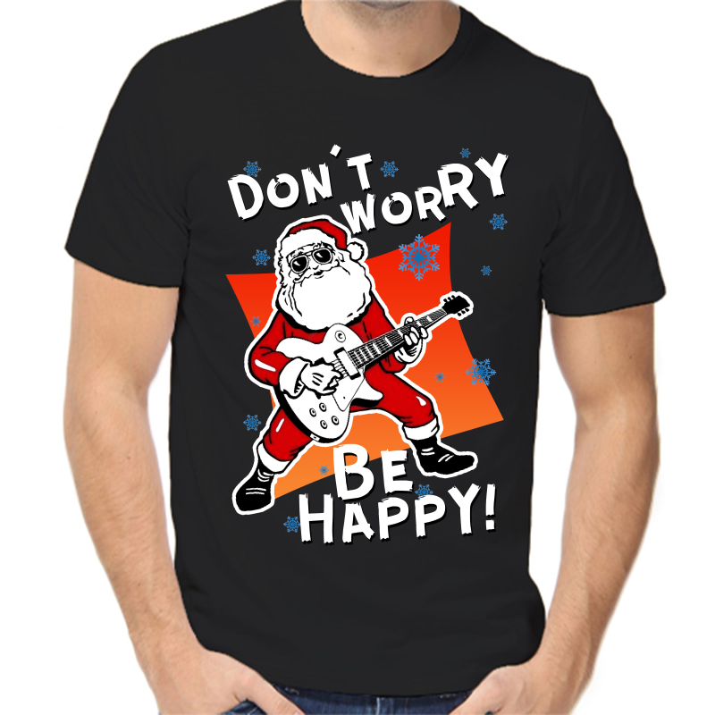 

Футболка мужская черная 48 р-р новогодняя dont worry be happy, Черный, fm_dont_worry_be_happy