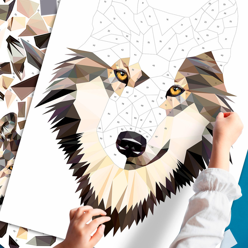 фото Рисуем наклейками по номерам verol волк, раскраска-аппликация со стикерами, н0490-с/