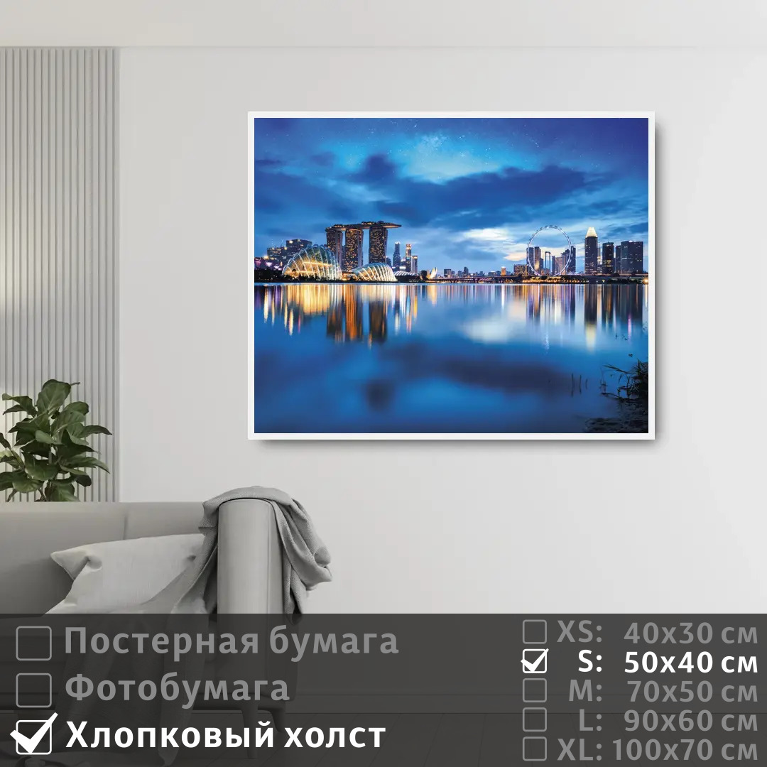 

Постер на холсте ПолиЦентр Ночные небоскребы у реки 50х40 см, НочныеНебоскребыУРеки