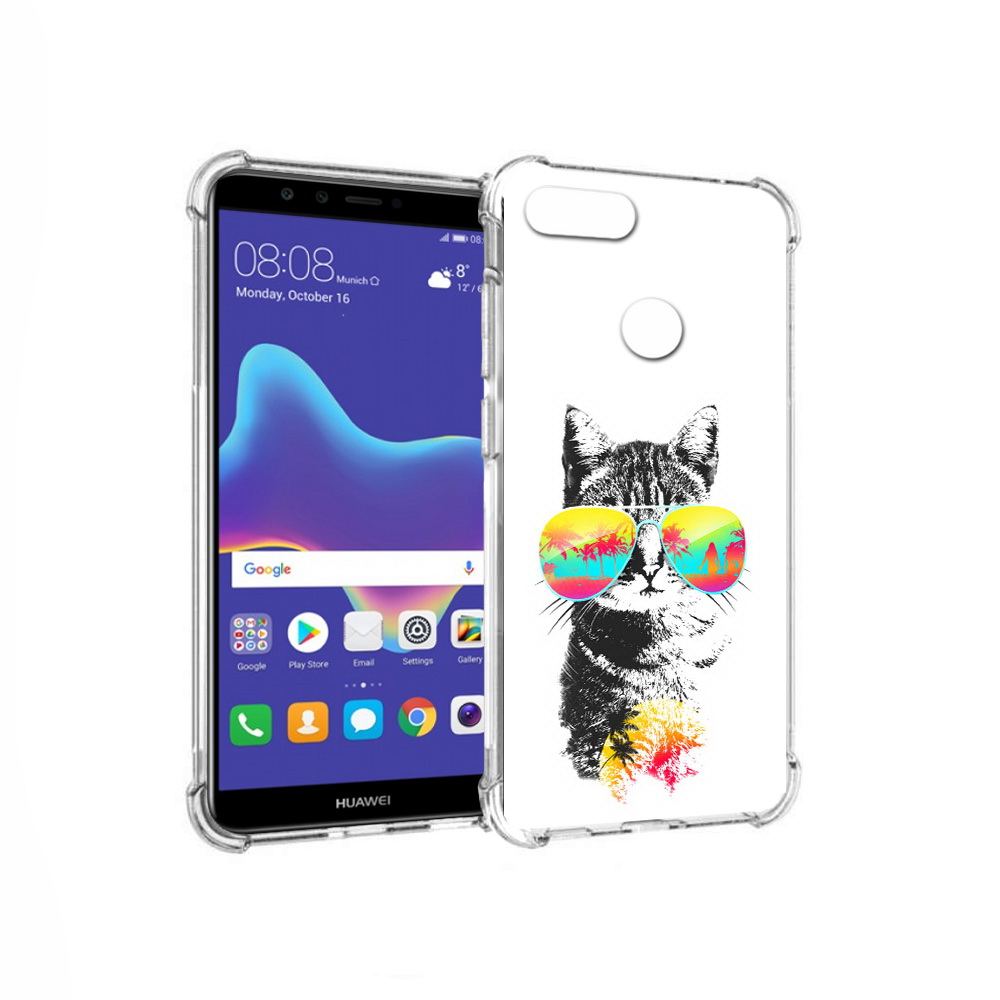 

Чехол MyPads Tocco для Huawei Enjoy 8 Plus крутой кот (PT108787.33.425), Прозрачный, Tocco