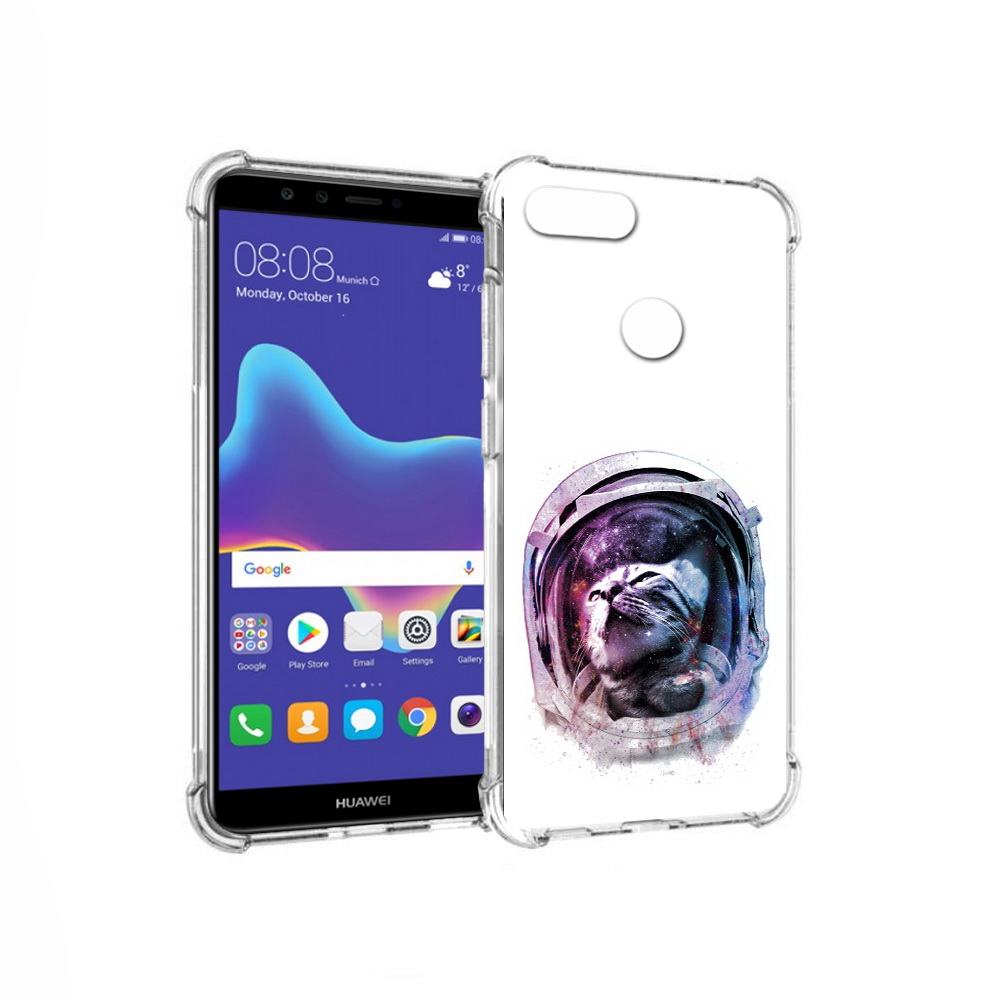 

Чехол MyPads Tocco для Huawei Enjoy 8 Plus кот в шлеме (PT108787.33.396), Прозрачный, Tocco