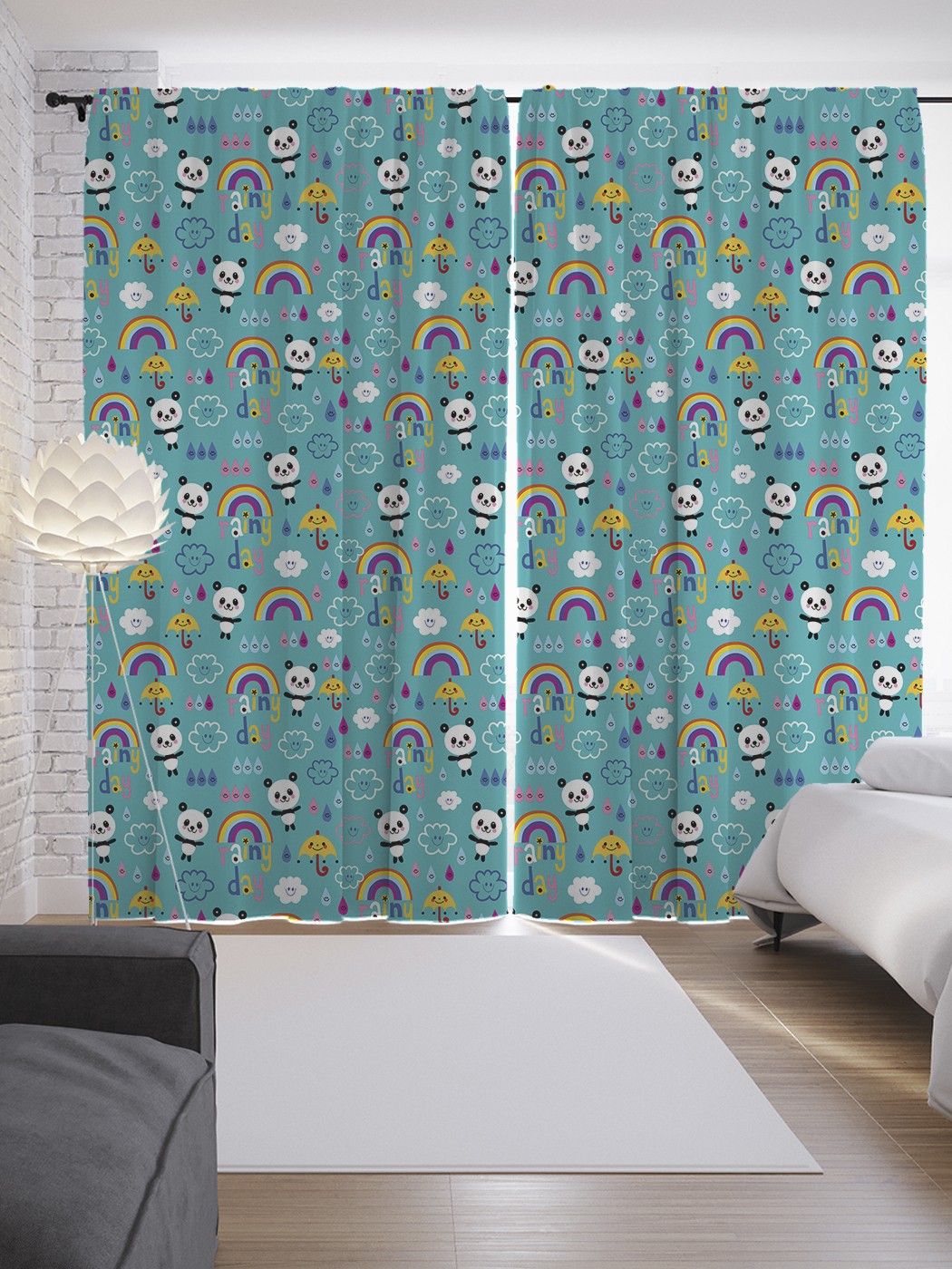 

Шторы JoyArty с фотопечатью "Милая панда в дождливый день" из сатена, 290х265 см, Милая панда в дождливый день