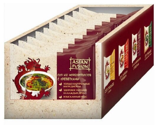 

Суп Asian Fusion Из морепродуктов с креветками, 12 гр*10 шт., 1