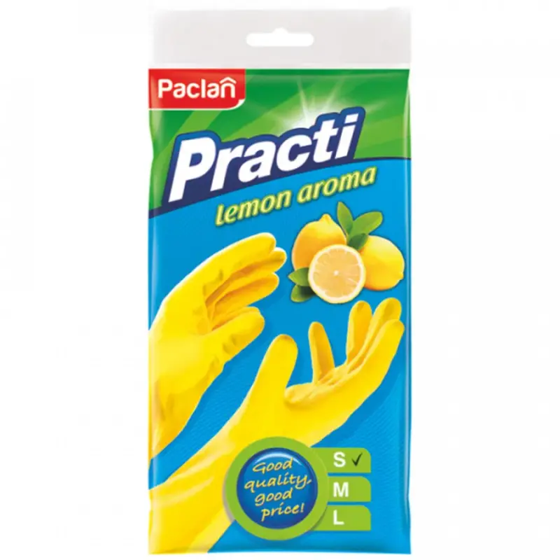 Перчатки резиновые Paclan с ароматом лимона (S) желтые, 1 пара