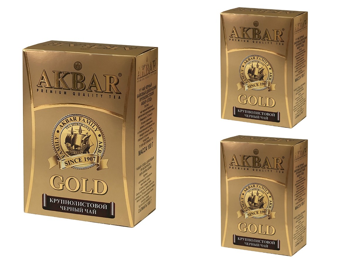 

Чай черныйц Akbar листовой GOLD, 100 г х 3 шт, Листовой GOLD, 100 г