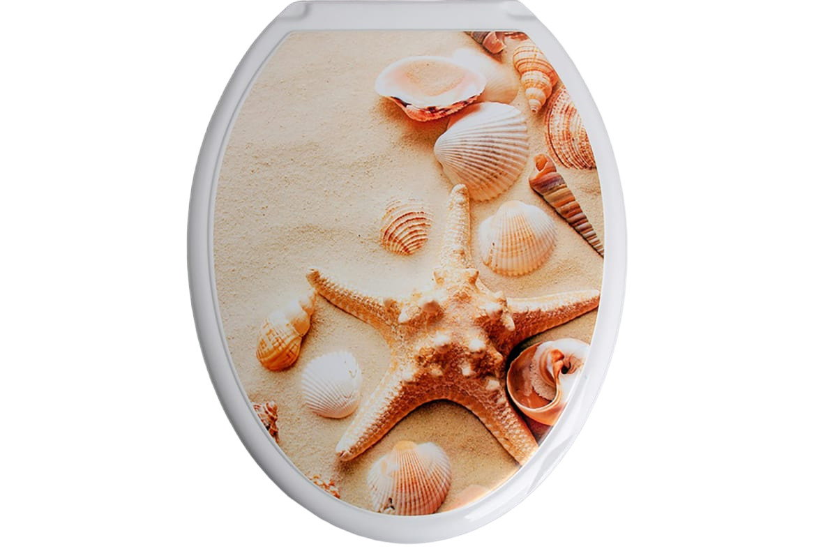 фото Сиденье для унитаза универсал декор ракушка белая на песке росспласт