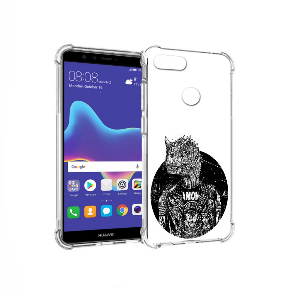 

Чехол MyPads Tocco для Huawei Enjoy 8 Plus динозавр в куртке (PT108787.33.328), Прозрачный, Tocco