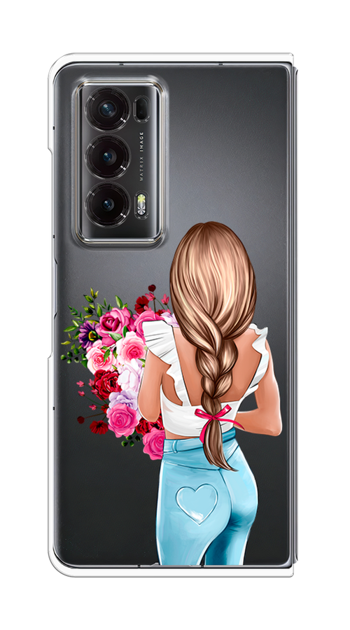 

Чехол на Honor Magic V2 "Девушка с цветами", Коричневый;розовый;бирюзовый, 6123550-1