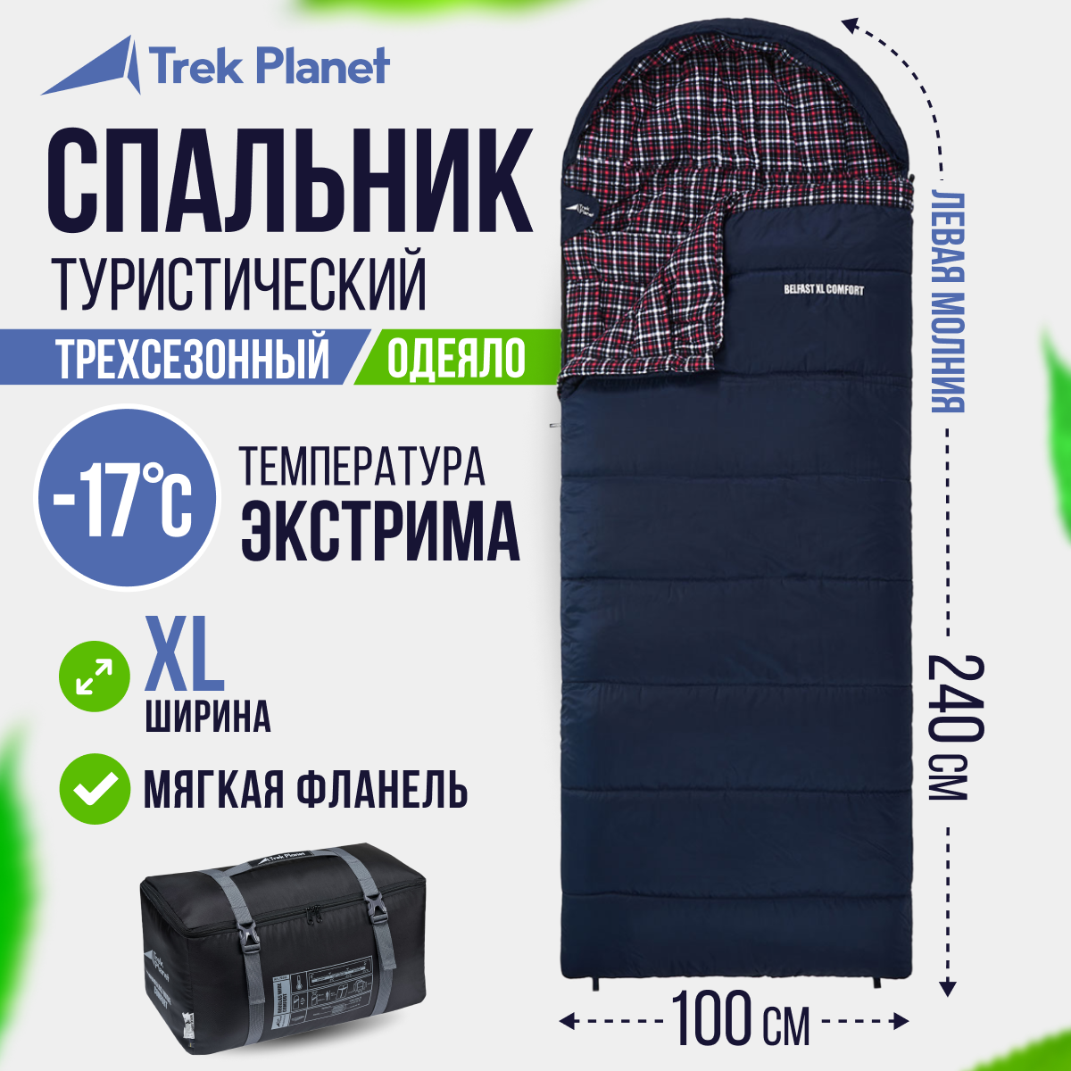 Спальный мешок Trek Planet синий левый 949000₽