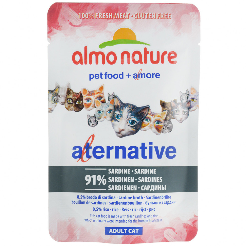 

Влажный корм для кошек Almo Nature Alternative Adult с сардинами, 24шт по 55г