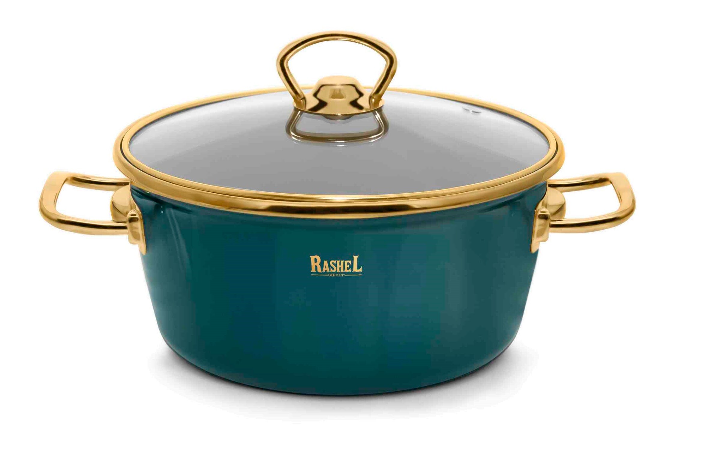 

Кастрюля с крышкой эмалированная Rashel для всех видов плит 2,1 л d 18 см, изумрудный, Синий, R04