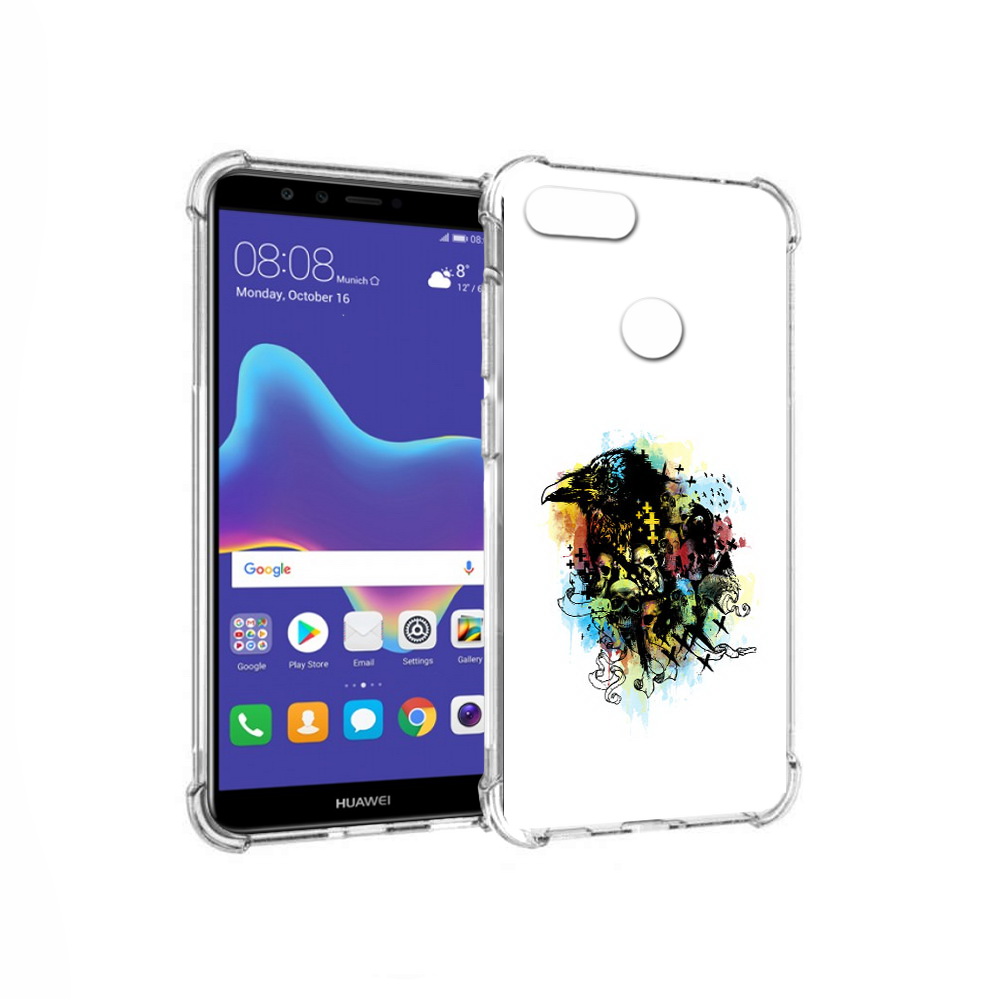 

Чехол MyPads Tocco для Huawei Enjoy 8 Plus ворон и черепа (PT108787.33.273), Прозрачный, Tocco