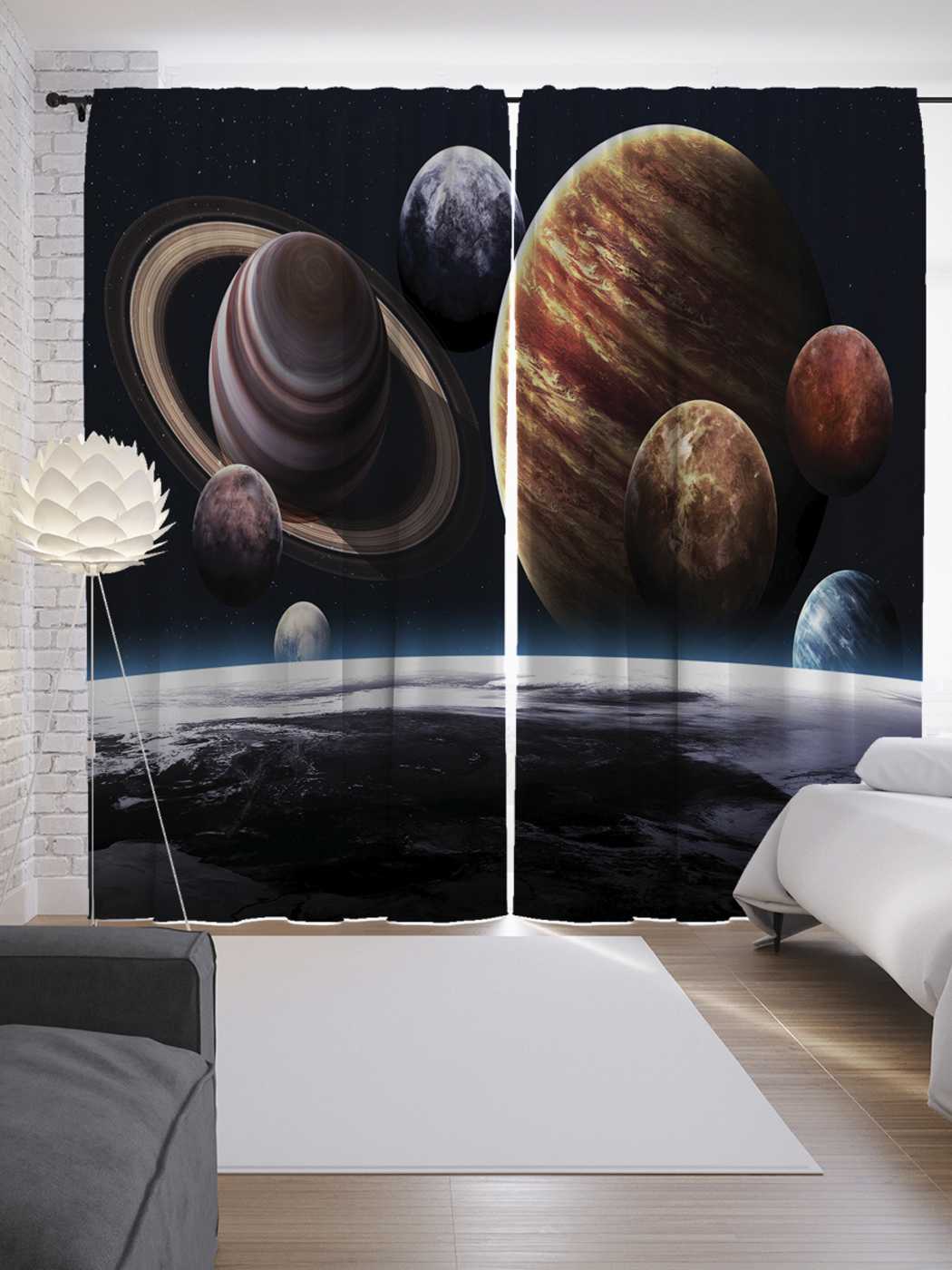 

Шторы JoyArty с фотопечатью "Солнечная система" из сатена, 290х265 см, Солнечная система