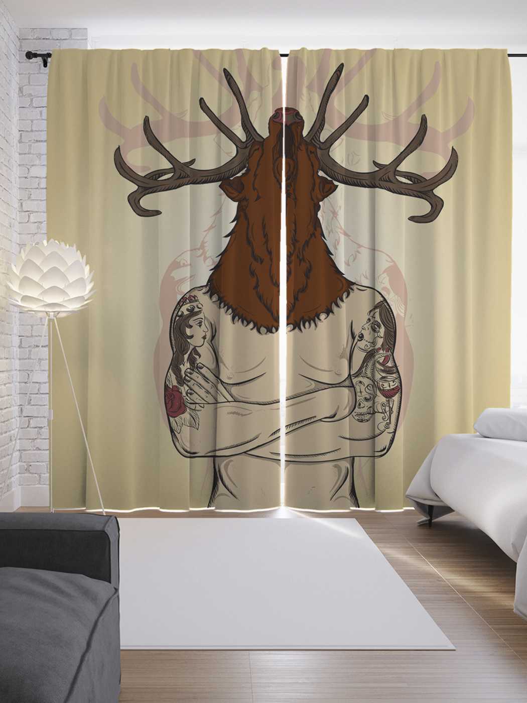 

Шторы JoyArty с фотопечатью "Маска оленя" из сатена, 290х265 см, Маска оленя